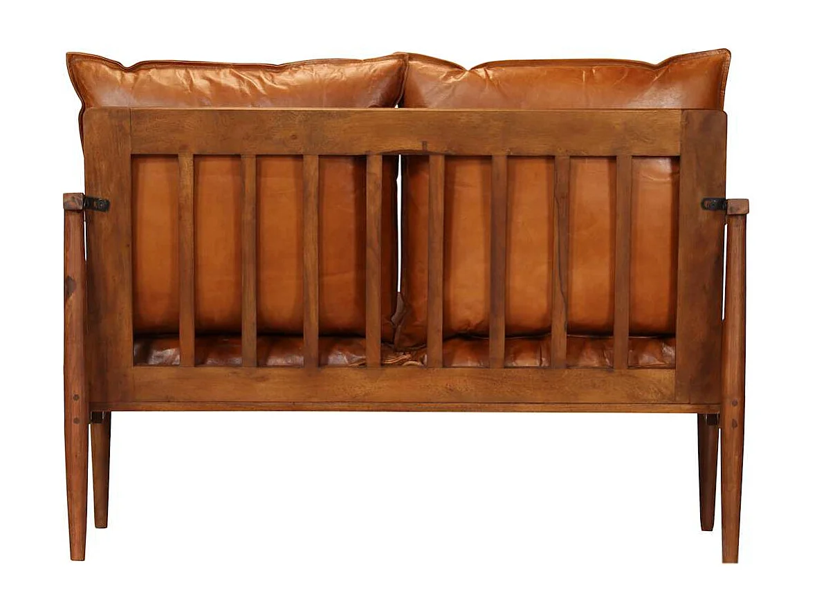 Canapé à 2 places Cuir véritable avec bois d'acacia Marron