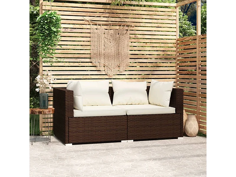 Tweezitsbank met kussens poly rattan bruin