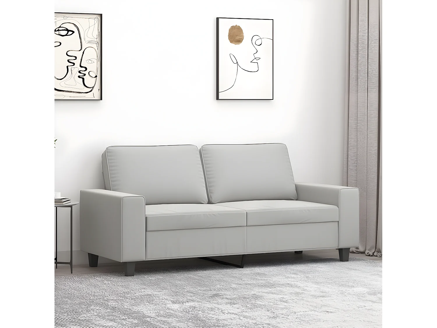 Canapé à 2 places Gris clair 140 cm Tissu microfibre