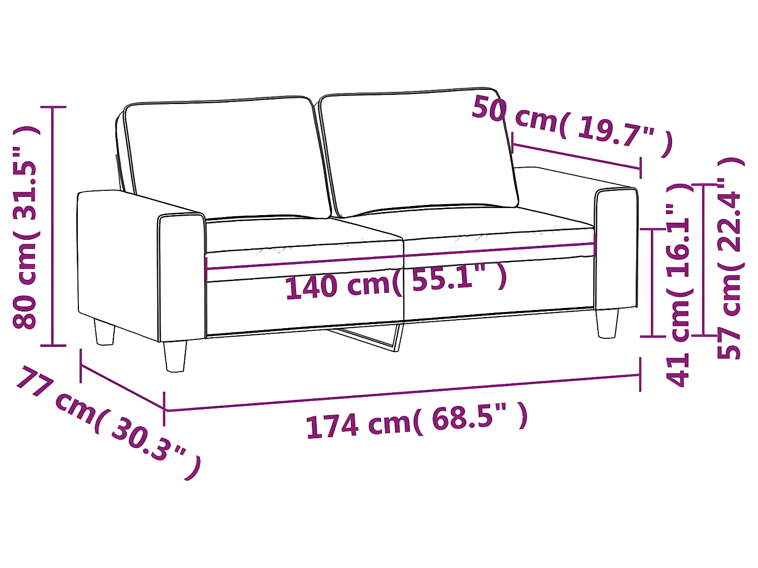 Canapé à 2 places Gris clair 140 cm Tissu microfibre