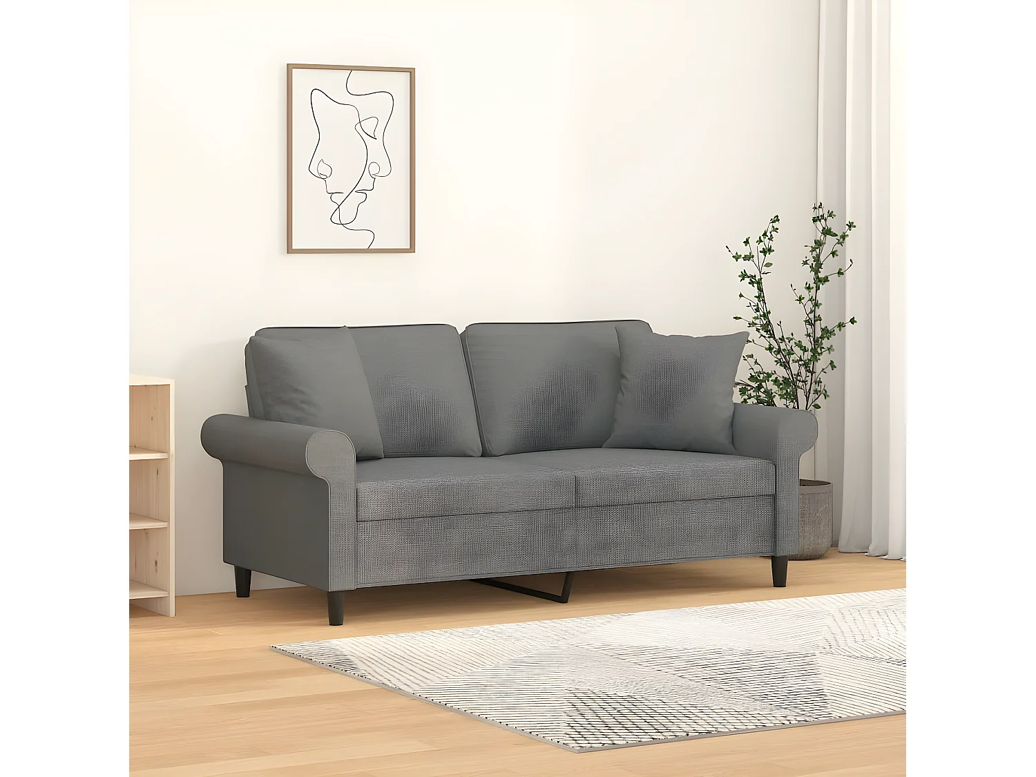 Canapé 2 places et oreillers et coussins Gris foncé 140cm Tissu