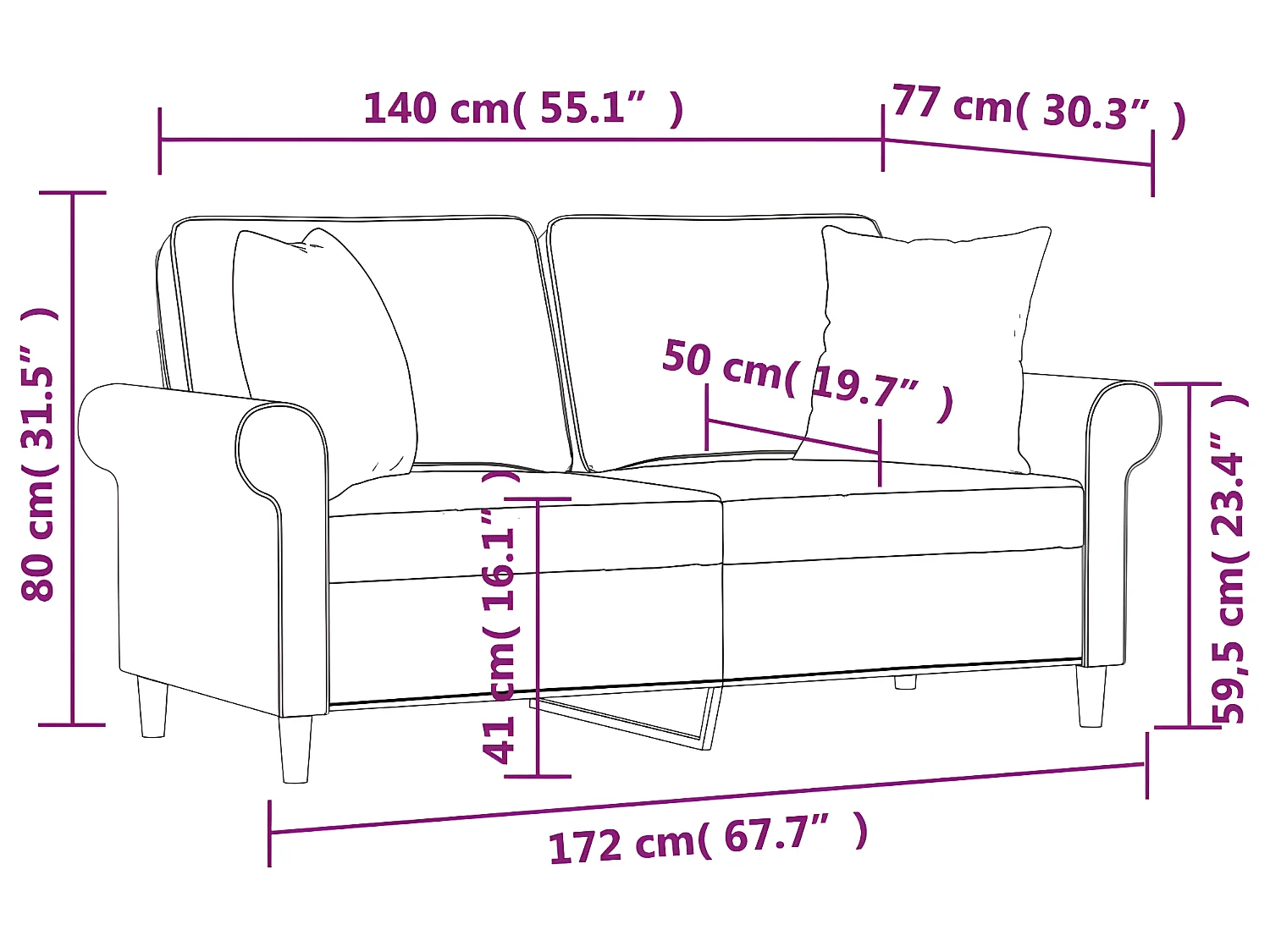 Canapé 2 places et oreillers et coussins Gris foncé 140cm Tissu