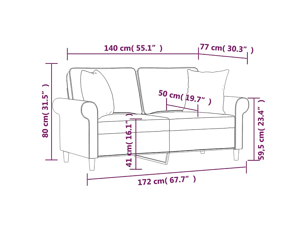 Canapé 2 places et oreillers et coussins Gris foncé 140cm Tissu