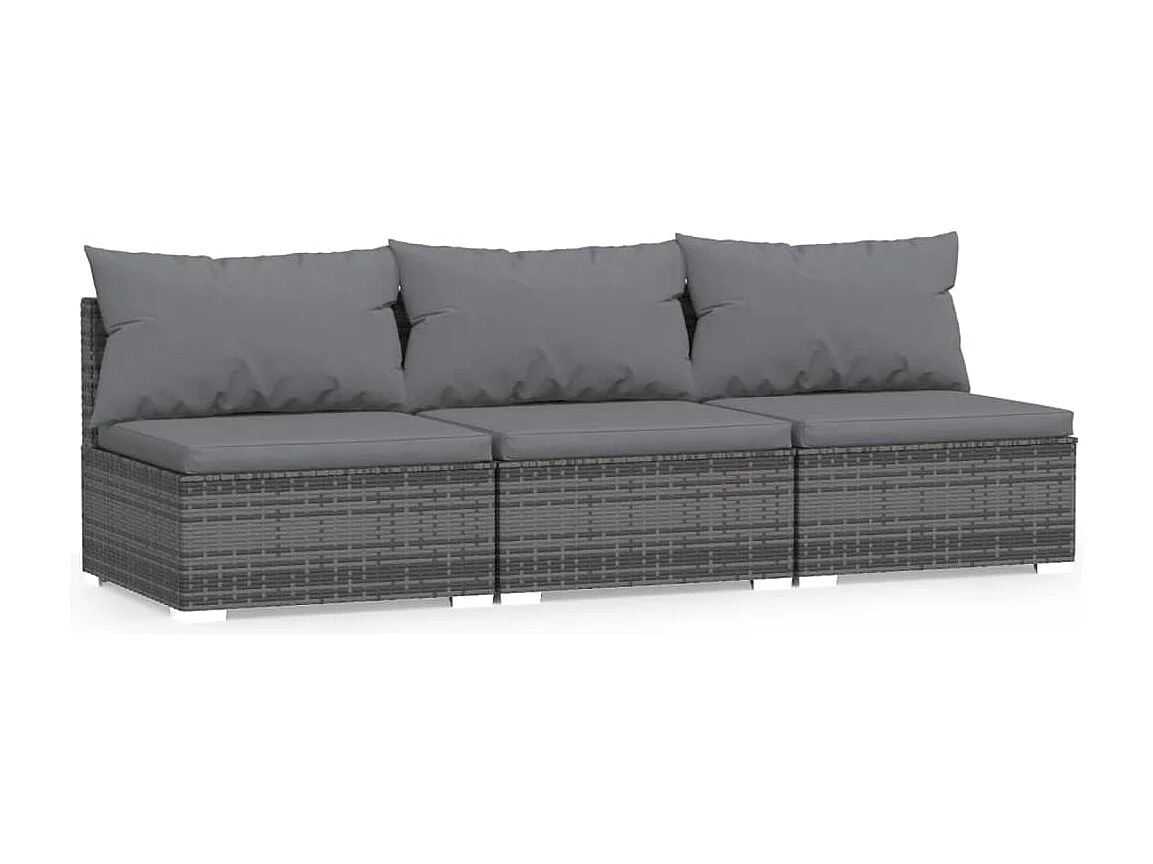 Sofá de jardín de 3 plazas con cojines ratán sintético gris