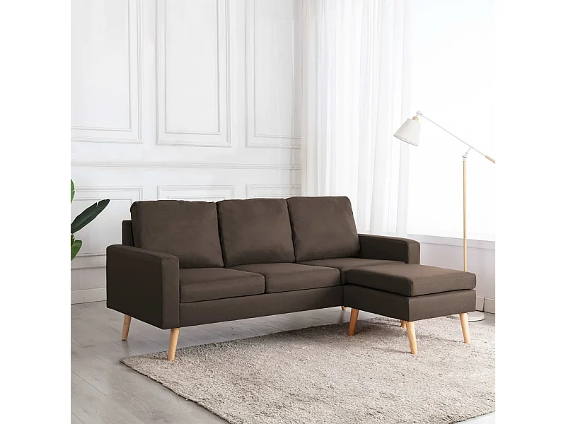 Divano a 3 Posti con Poggiapiedi Marrone in Tessuto