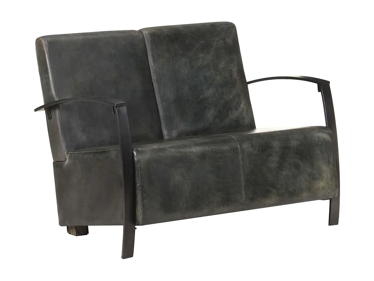 Tweezitsbank echt leer verweerd grijs