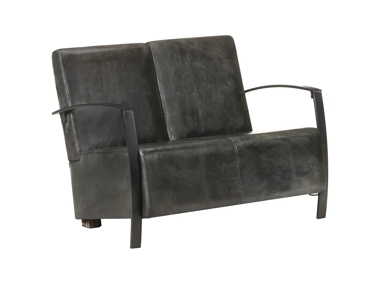 Canapé à 2 places gris délavé cuir véritable