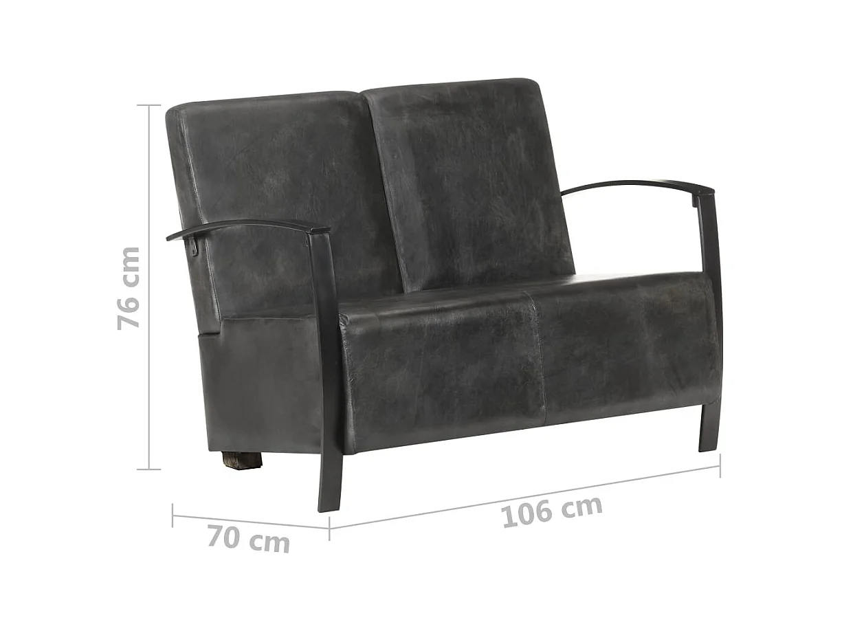 Canapé à 2 places gris délavé cuir véritable