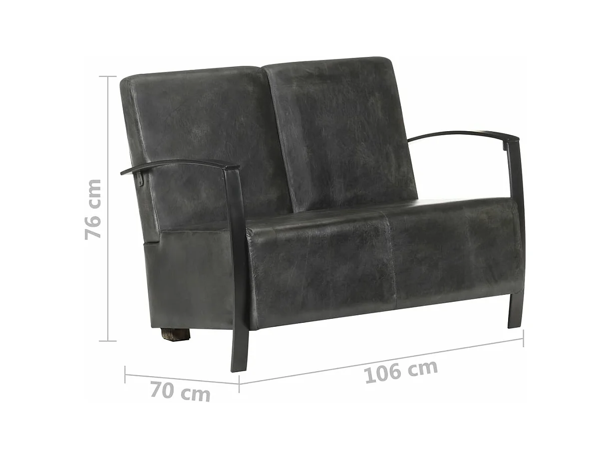 Canapé à 2 places gris délavé cuir véritable