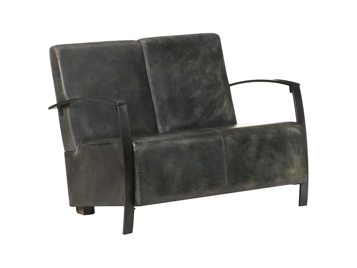 Canapé à 2 places gris délavé cuir véritable