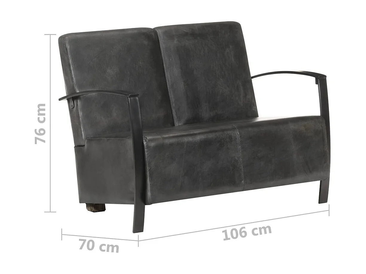 Canapé à 2 places gris délavé cuir véritable