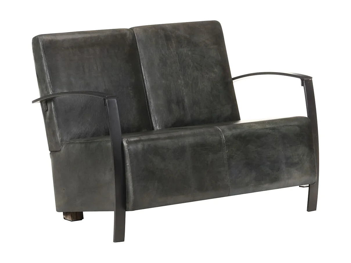 Canapé à 2 places gris délavé cuir véritable