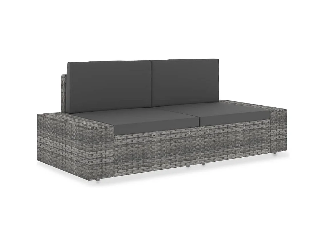 Divano Modulare a 2 Posti in Polyrattan Grigio