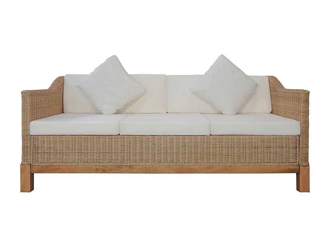 Driezitsbank met kussens natuurlijk rattan