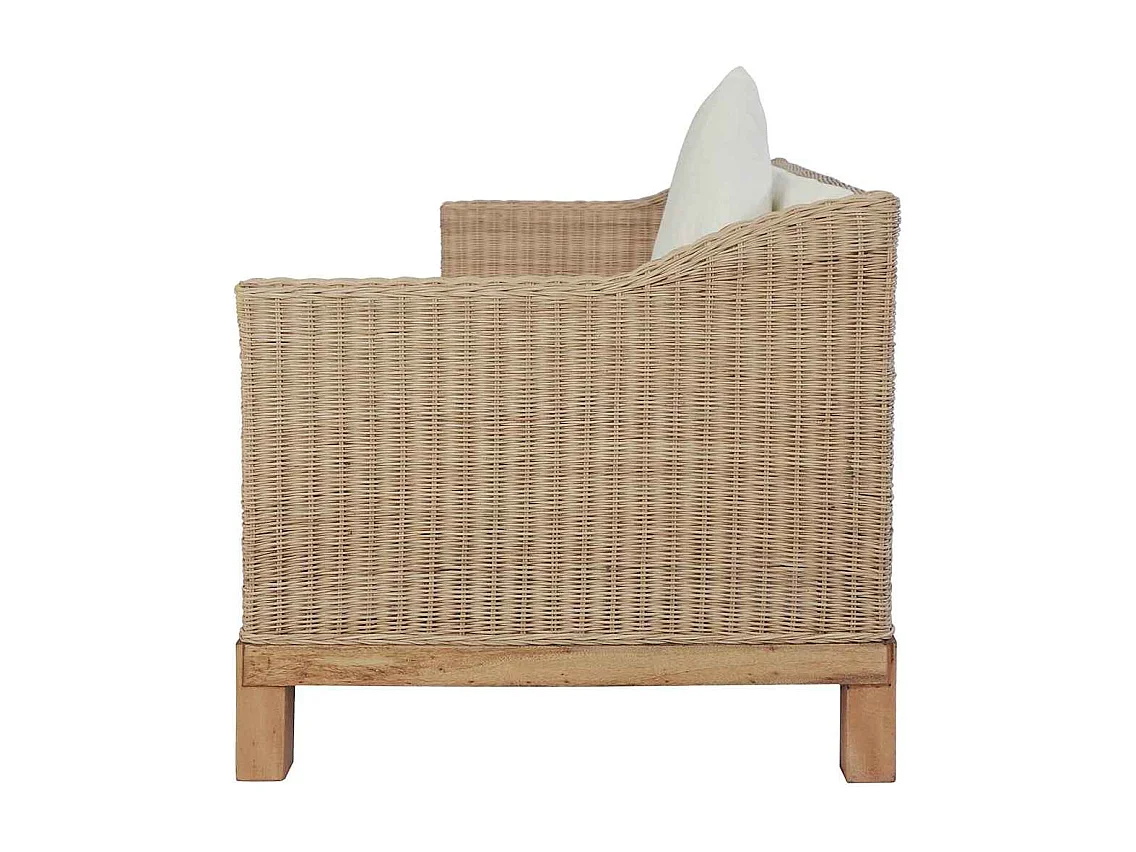 Driezitsbank met kussens natuurlijk rattan