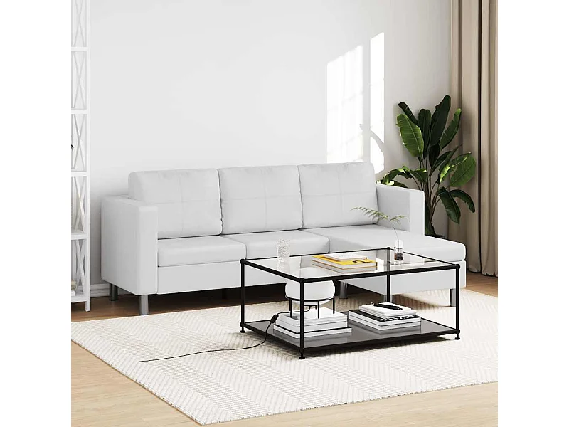 Sofá secional de 3 lugares couro artificial branco