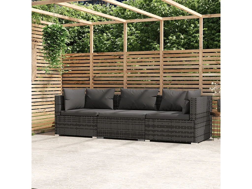 3-Sitzer-Sofa mit Kissen Grau Poly Rattan