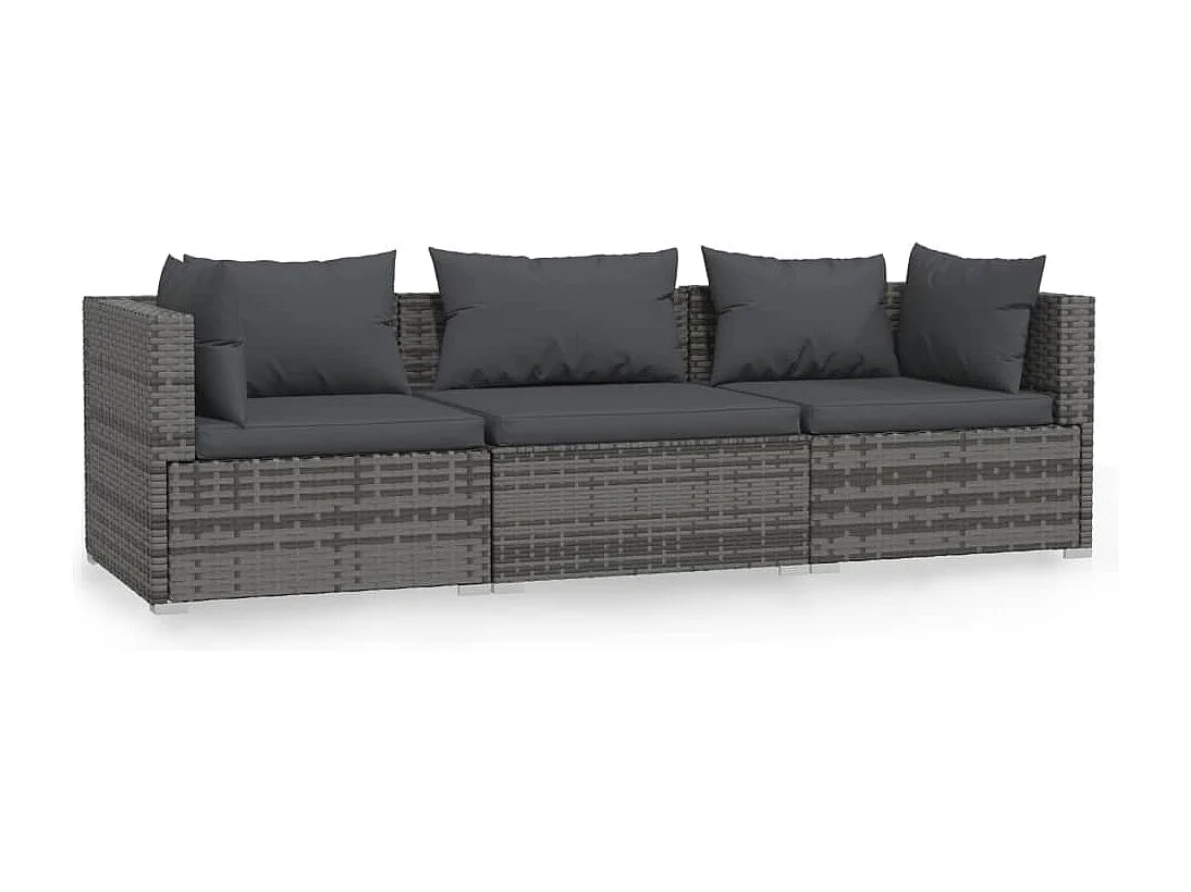 3-Sitzer-Sofa mit Kissen Grau Poly Rattan