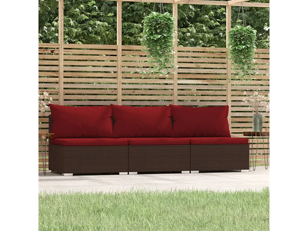 3-Sitzer-Sofa mit Kissen Braun Poly Rattan