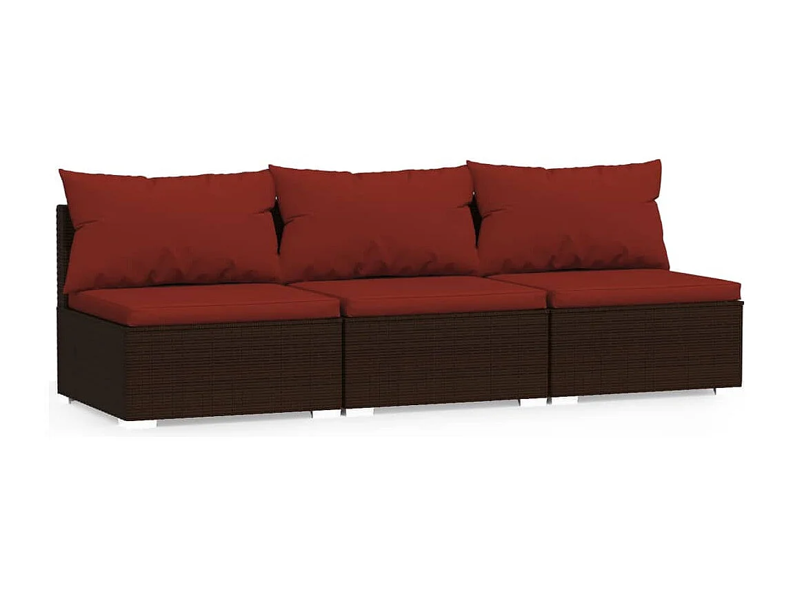 3-Sitzer-Sofa mit Kissen Braun Poly Rattan