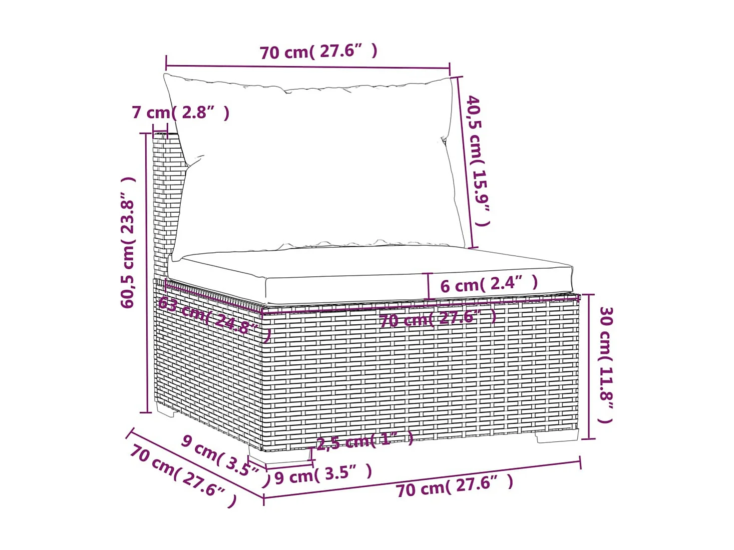 3-Sitzer-Sofa mit Kissen Braun Poly Rattan