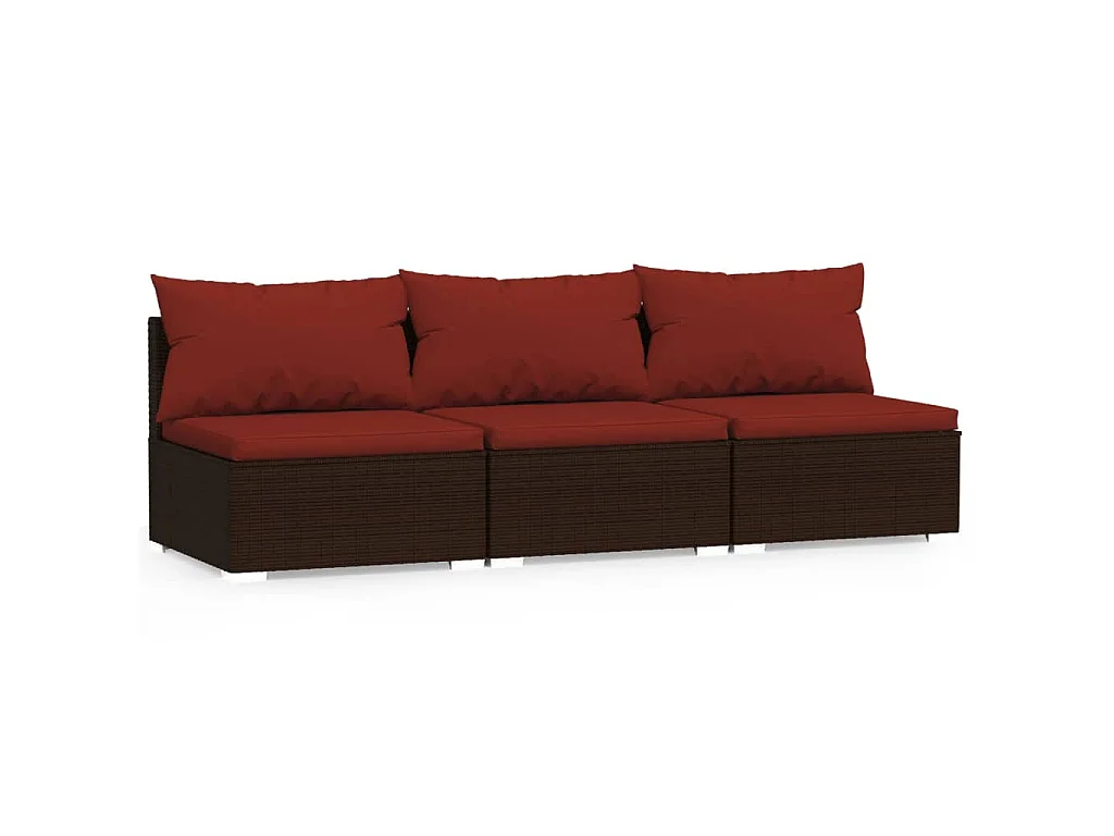 3-Sitzer-Sofa mit Kissen Braun Poly Rattan