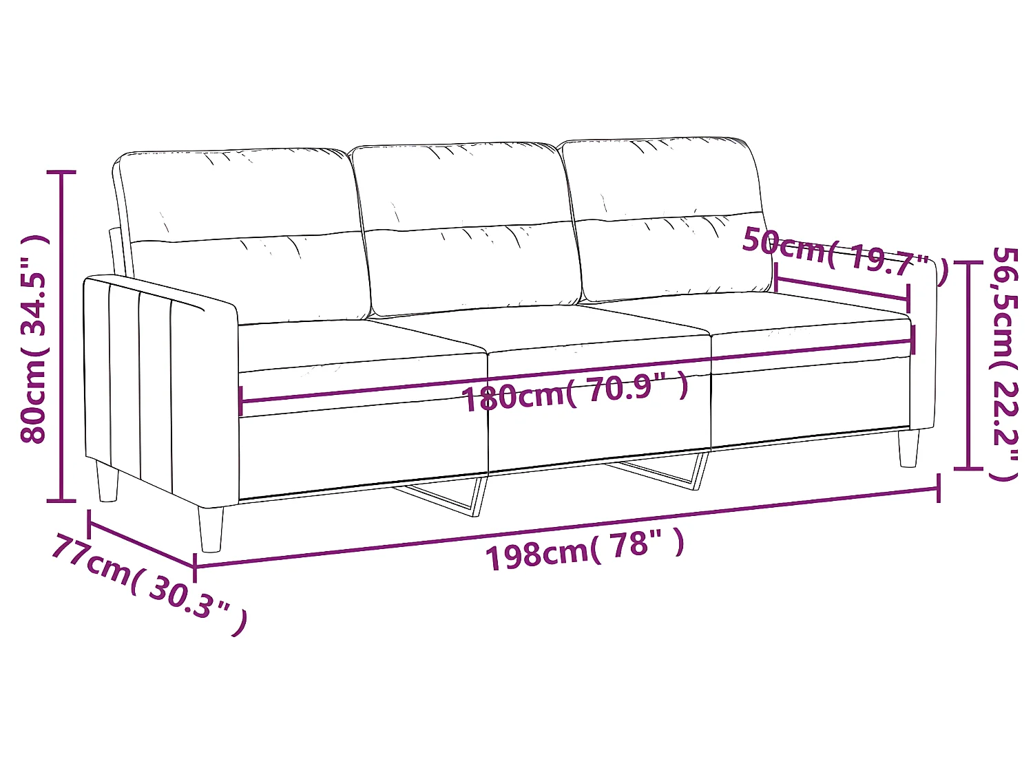 3-Sitzer-Sofa Hellgrau 180 cm Stoff