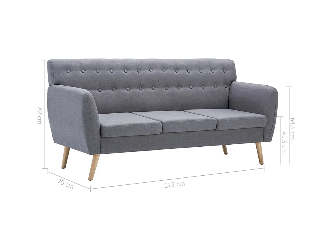 Divano a 3 Posti Rivestito in Tessuto 172x70x82cm Grigio Chiaro