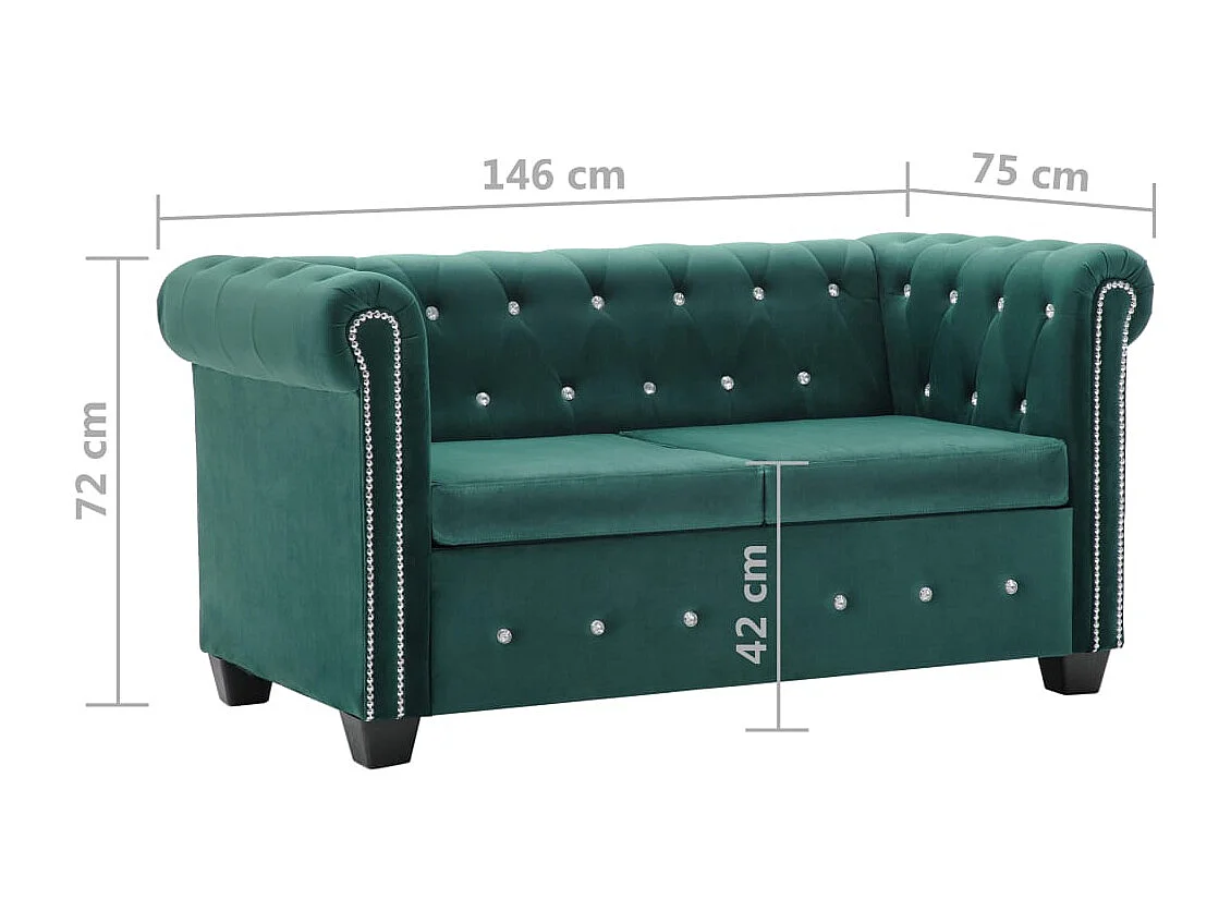 Canapé à 2 places Revêtement en velours 146 x 75 x 72 cm Vert