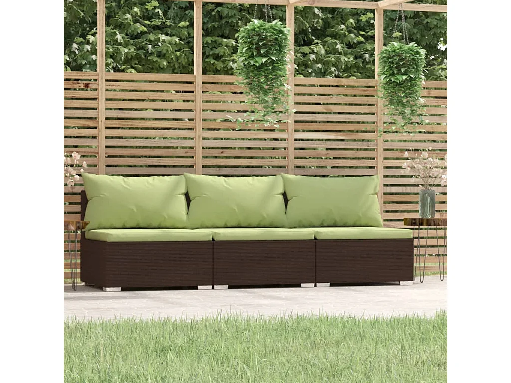3-Sitzer-Sofa mit Kissen Braun Poly Rattan