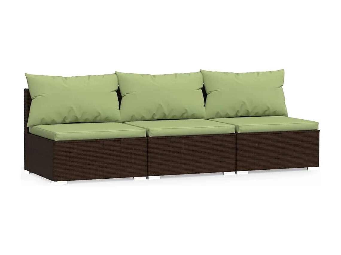 3-Sitzer-Sofa mit Kissen Braun Poly Rattan