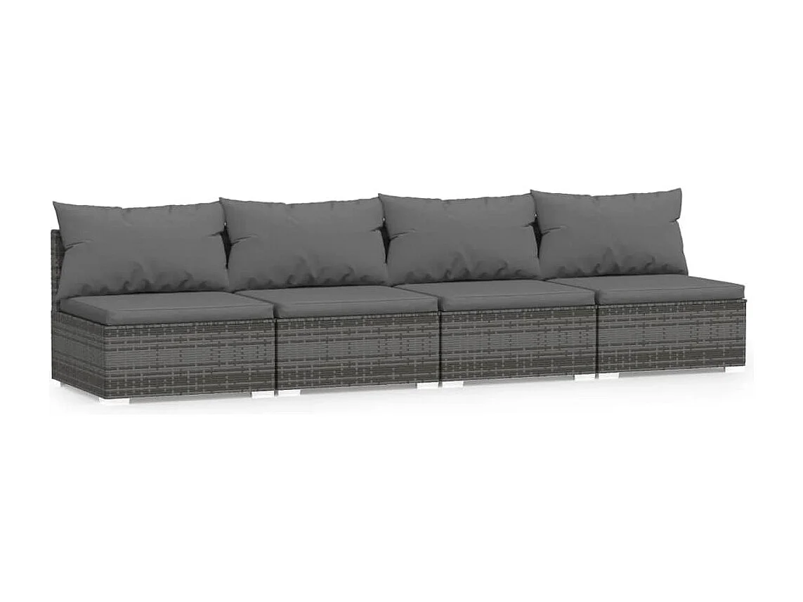 Canapé 4 places avec coussins Gris Résine tressée