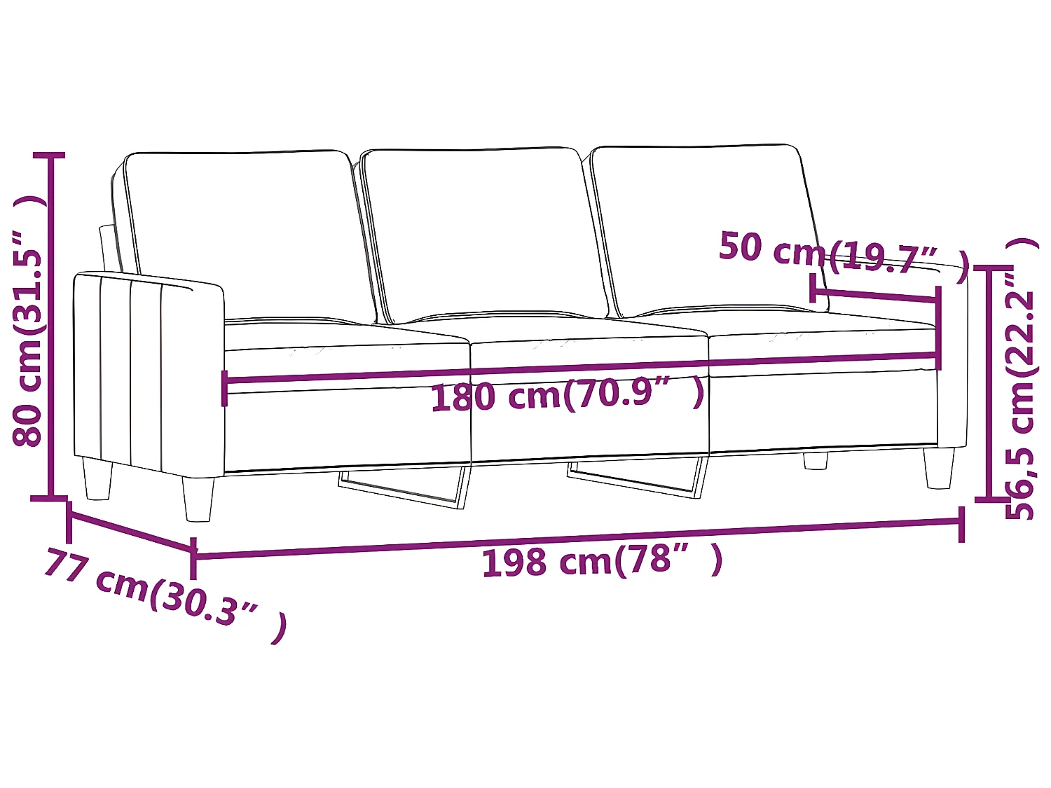 Canapé à 3 places Marron 180 cm Velours