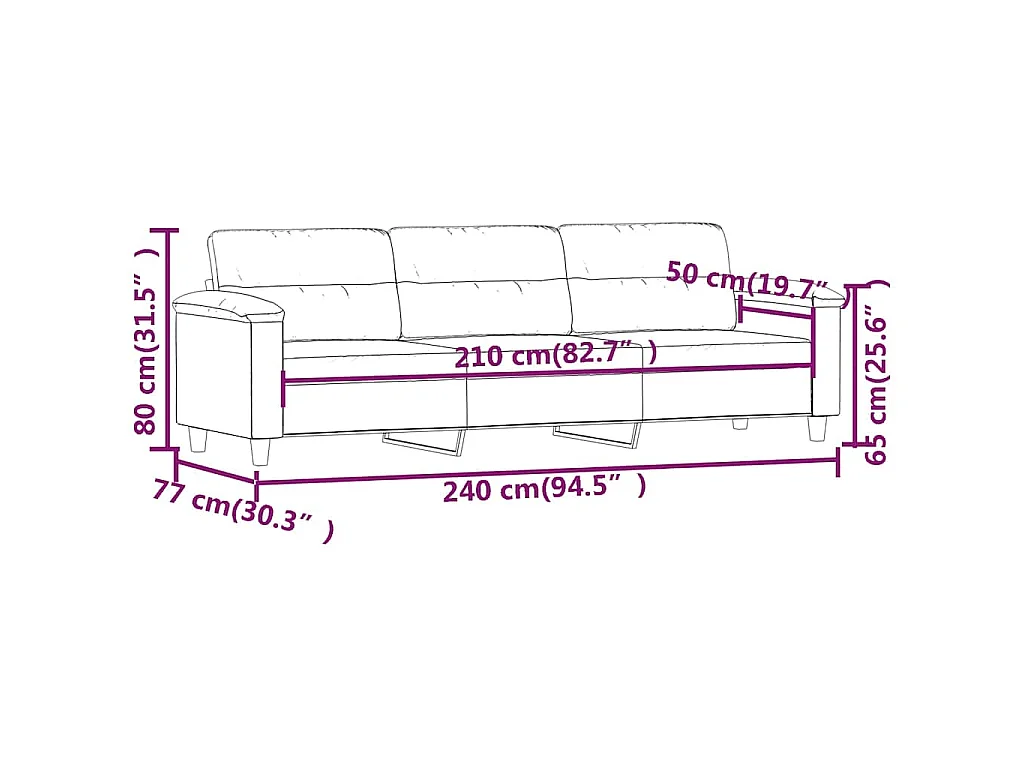 Divano a 3 Posti Grigio Scuro 210 cm in Tessuto Microfibra
