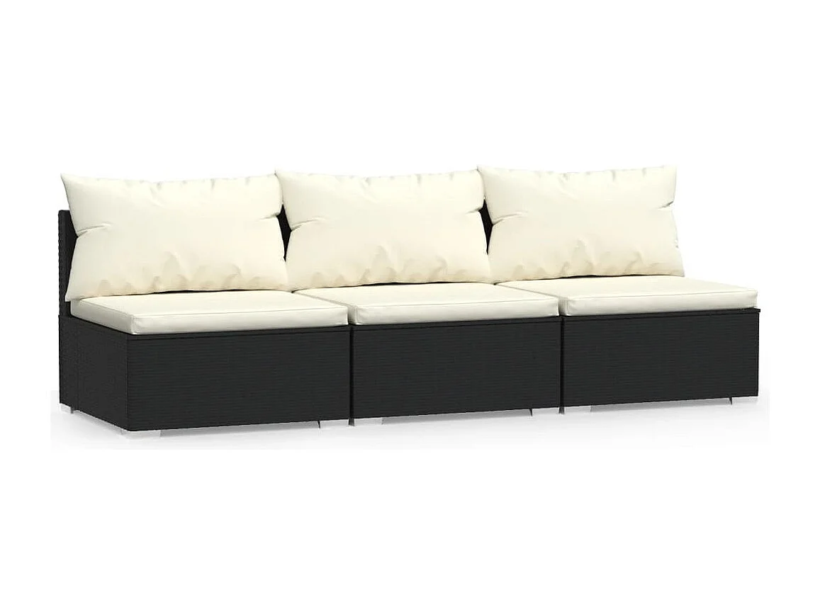 3-Sitzer-Sofa mit Kissen Schwarz Poly Rattan