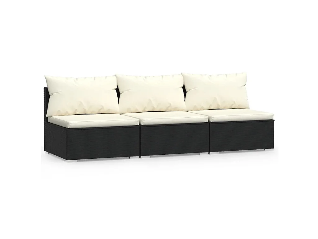 Divano a 3 Posti con Cuscini in Polyrattan Nero