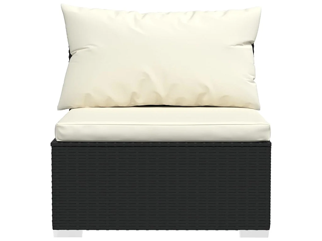 Divano a 3 Posti con Cuscini in Polyrattan Nero