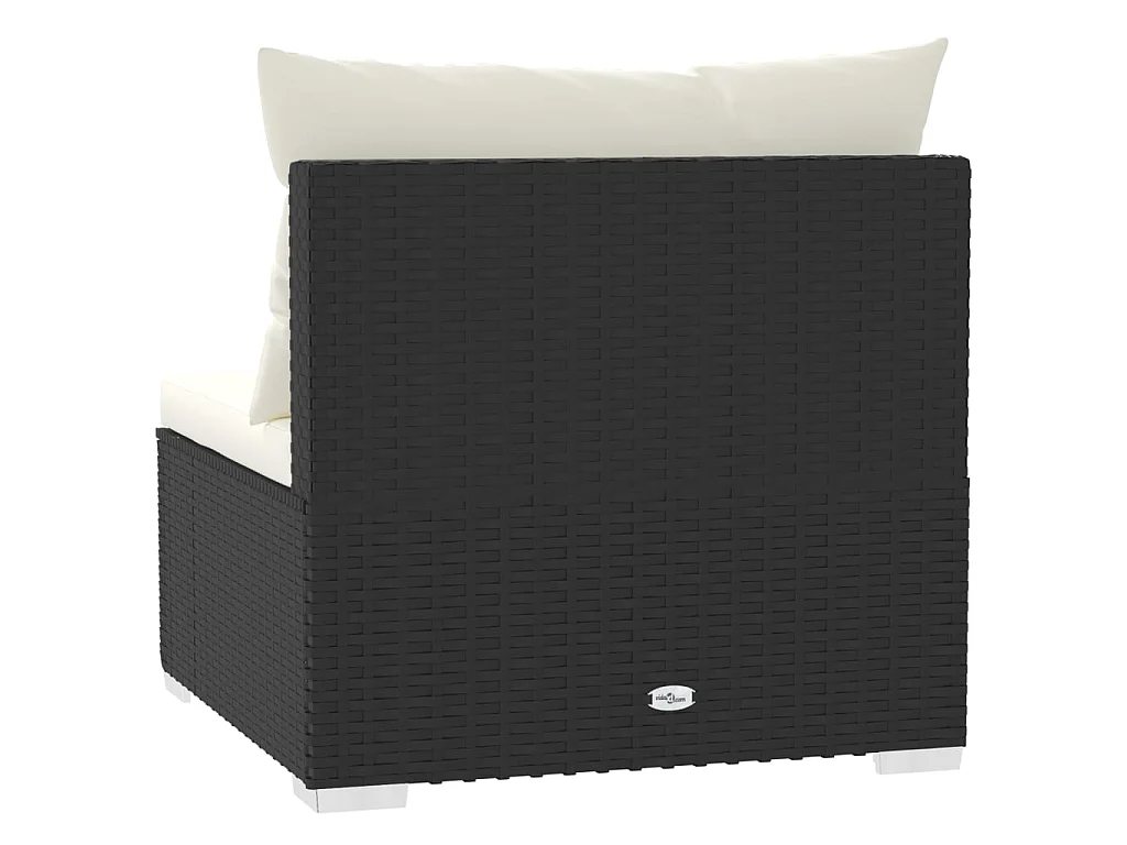 Divano a 3 Posti con Cuscini in Polyrattan Nero