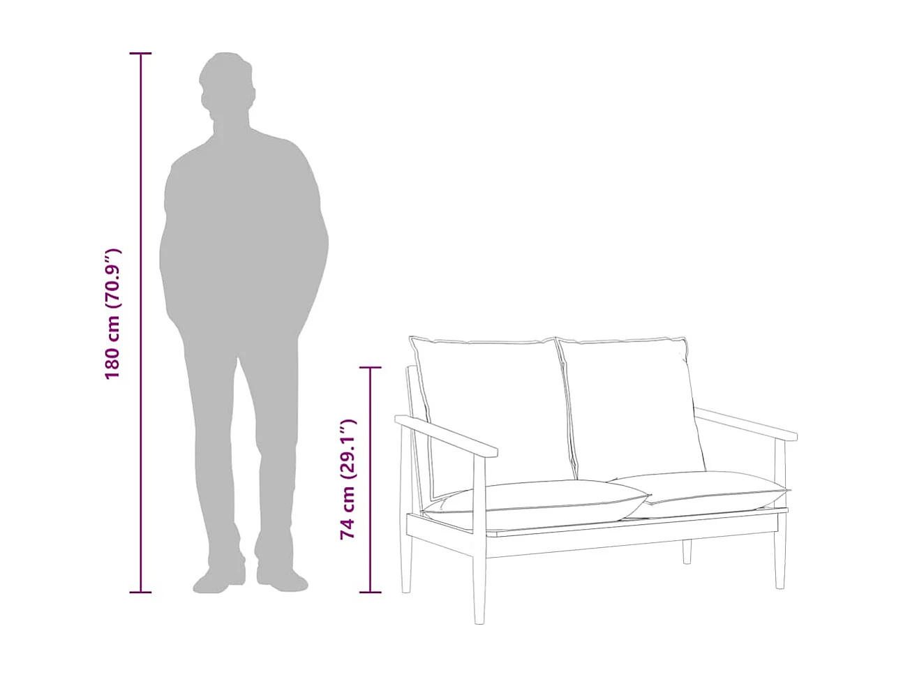 Canapé à 2 places Cuir véritable avec bois d'acacia Noir