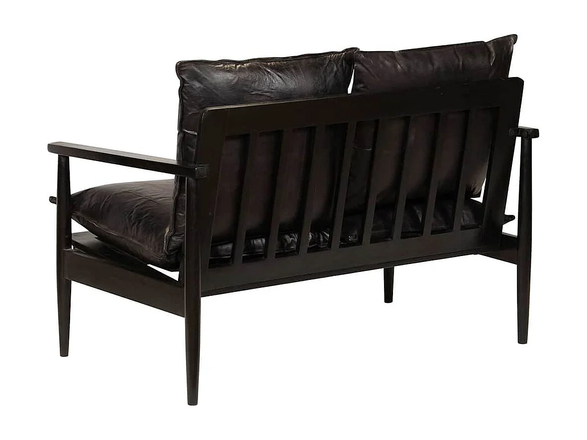 Canapé à 2 places Cuir véritable avec bois d'acacia Noir