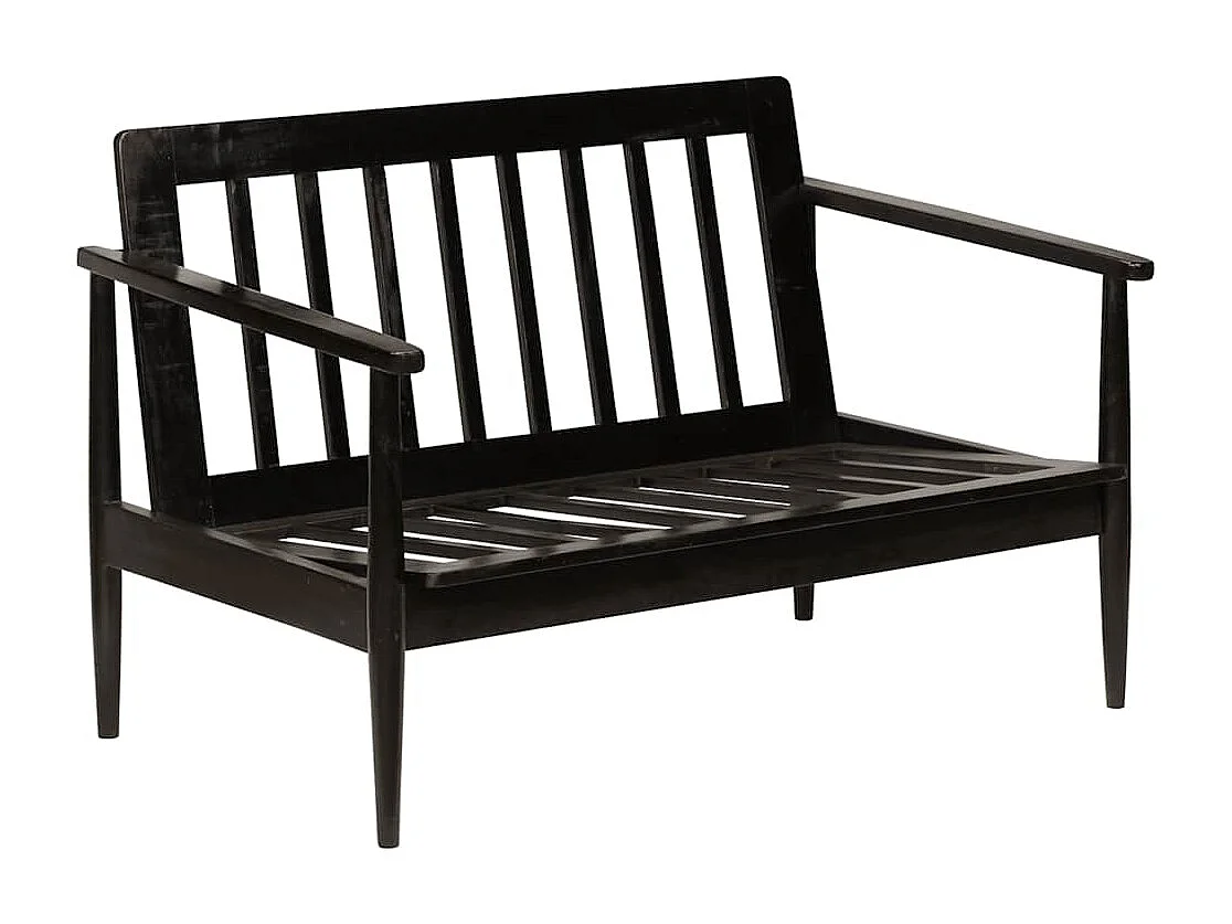 Canapé à 2 places Cuir véritable avec bois d'acacia Noir