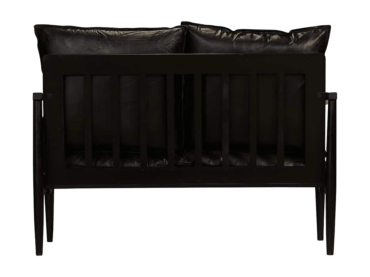 Canapé à 2 places Cuir véritable avec bois d'acacia Noir