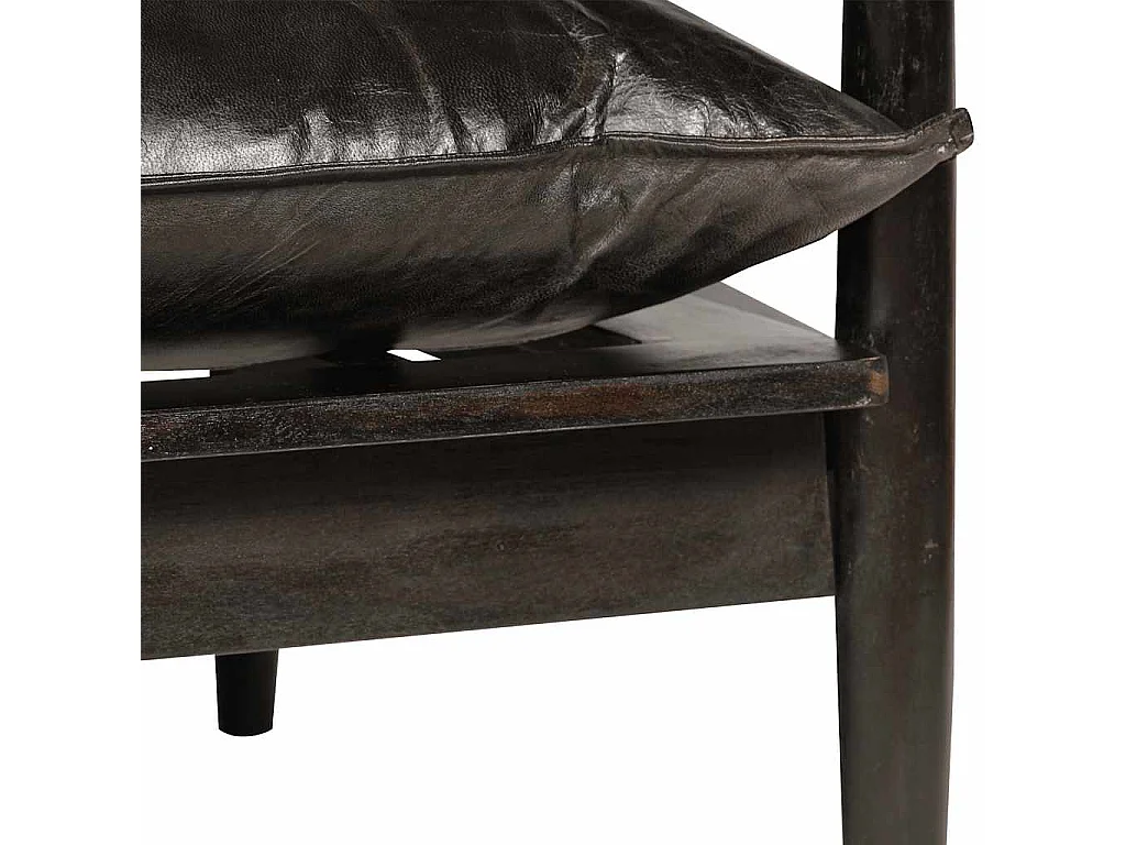 Sofá de 2 lugares couro genuíno c/ madeira de acácia preto