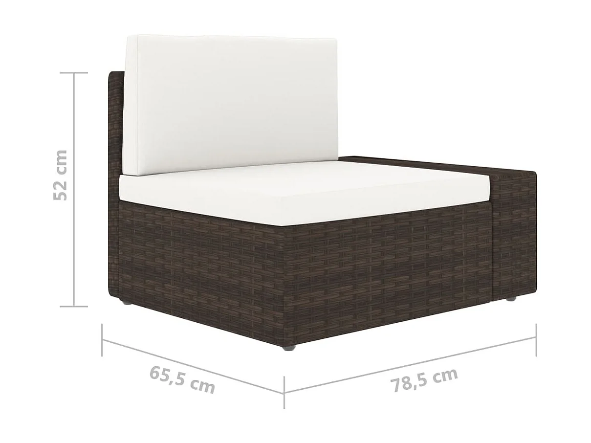 Driezitsbank sectioneel poly rattan bruin