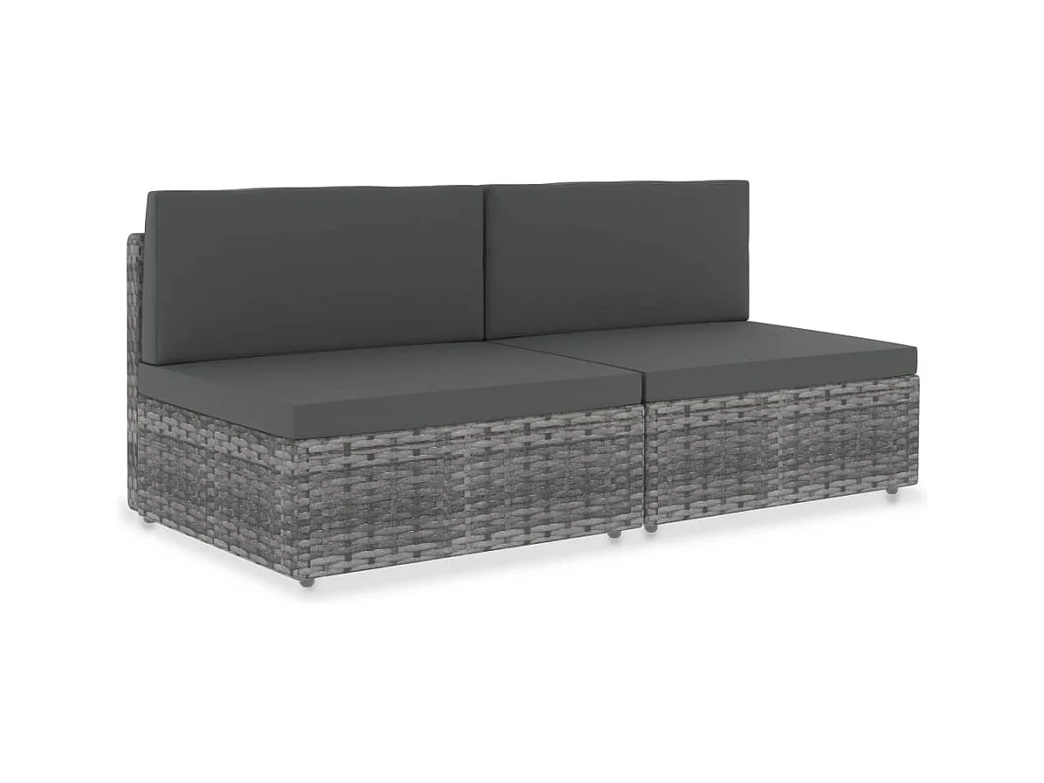 Divano Modulare a 2 Posti in Polyrattan Grigio