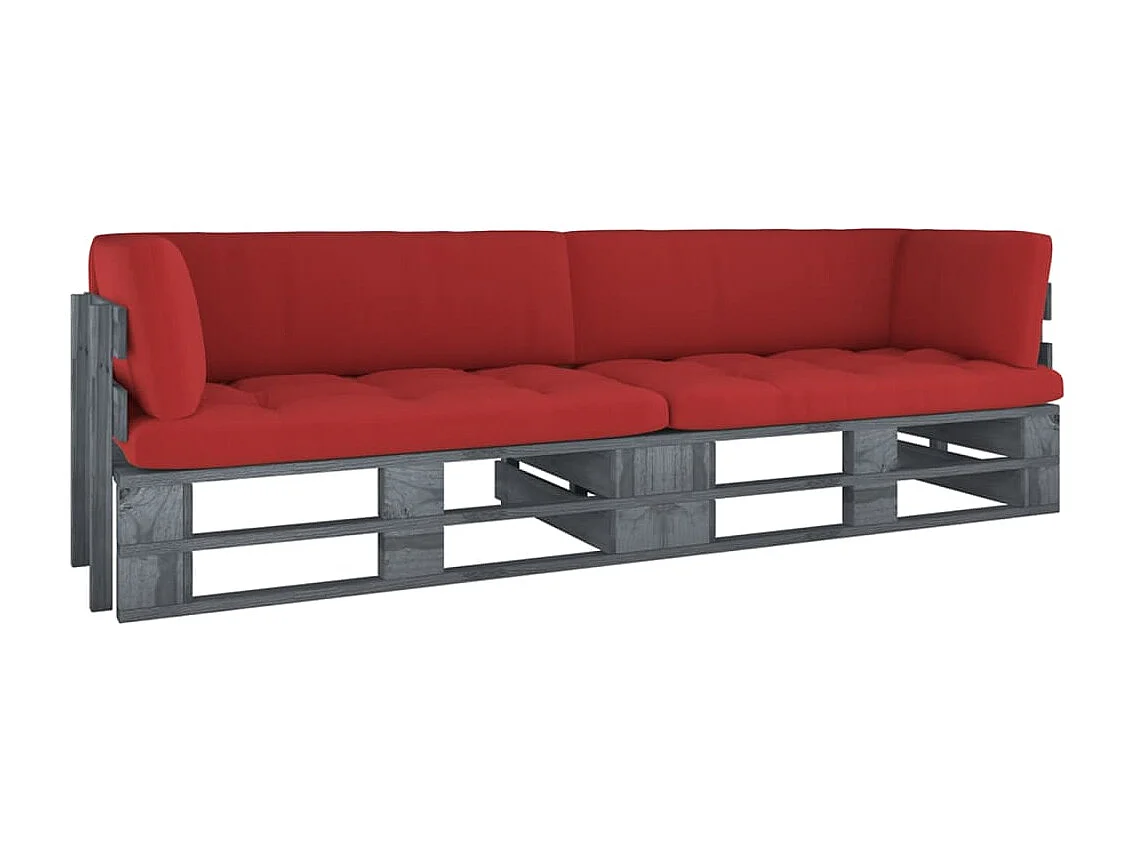 Canapé palette 2 places avec coussins Pin imprégné de gris