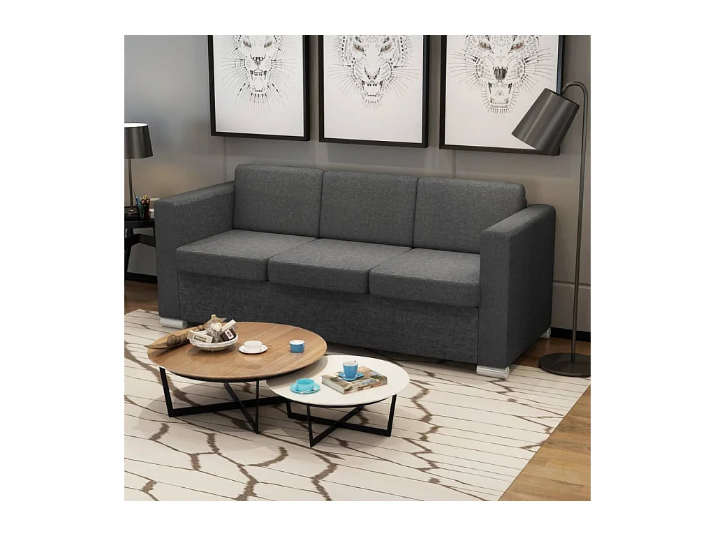 Canapé à 3 places Tissu Gris foncé