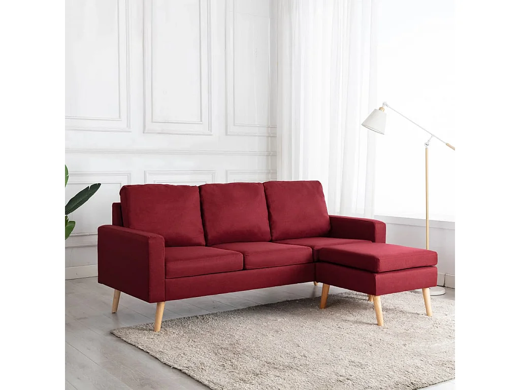 3-Sitzer-Sofa mit Hocker Weinrot Stoff