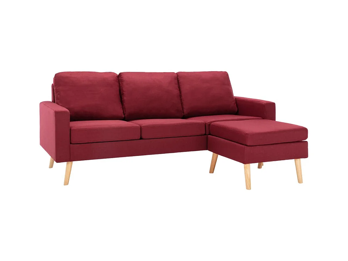 3-Sitzer-Sofa mit Hocker Weinrot Stoff