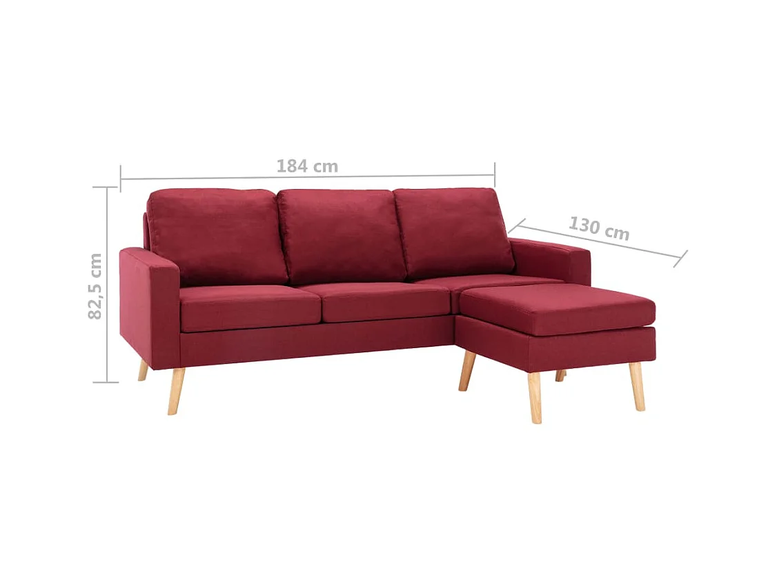 3-Sitzer-Sofa mit Hocker Weinrot Stoff